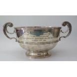 A Large Edward VII Silver Two Handled Presentation Bowl inscribed 'PRESENTED TO CAPTAIN BERTRAM