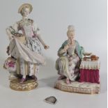 Two Nineteenth Century Meissen Figurines of Ladies, tallest 19.5cm, faults