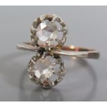 A 9ct Gold Twin Stone Ring, size M, 3.1g