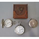 Three Silver Pocket Watches for spares or repairs and wooden watch stand