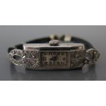 A Ladies Platinum and Diamond Set Evening Watch with manual wind movement, running c. 1920's