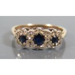 A 9ct Gold, Sapphire and Diamond Ring, size M.5, 3g