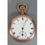 A Standard Watch Co. New York Gold Plated Open Dial Keyless Pocket Watch, the screwback revealing