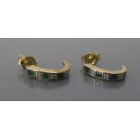 A Pair of 9ct Gold, Emerald and Diamond Earrings