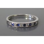 A 9ct White Gold Sapphire and Diamond Half Eternity Ring, size O.5, 1.4g