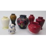 Six Moorcroft Vases and MacIntyre pepper pot