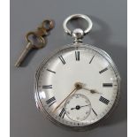 A Victorian Silver Cased Open Dial Pocket Watch with key wound chain driven fusee movement signed