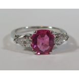 A 1.52ct Burmese Pink Sapphire and Diamond Three Stone Ring with GCS Gemological Certificate stating