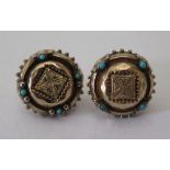 A Pair of Victorian Gold and Turquoise Earrings,3.6g