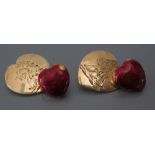 A Pair of 18ct Gold Heart Shaped Cufflinks, the fronts engraved with a lion's head and backs with