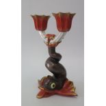 A Herend Twin Branch Candelabra modelled in the form of a dolphin, 18cm