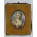 A Continental Miniature half length portrait of a lady in a plush frame