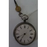 A Victorian Ladies Silver Cased Open Dial Key Wound Fob Watch with key, Birmingham 1880, running