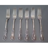 A Set of Six Victorian Silver Queen's Pattern Table Forks, Sheffield 1893, Walker & Hall, 483g