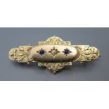 A 9ct Gold, Sapphire and Seed Pearl Brooch, 3.4g