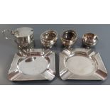 A Pair of George V Silver Ashtrays, pair of Birmingham silver salts, Chester silver mustard and