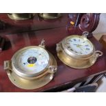 Saloon Brass Porthole Style Barometer with matching clock