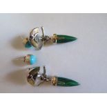 A Pair of Silver and Malachite Dressing Earrings and one other pair