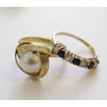 A Foreign High Carat Gold and Pearl Dress Ring and 9ct gold ring, 5.2g gross