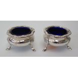 A Pair of Edward VII Silver Salts with blue glass liners, London 1902, William & Charles Sissons,