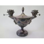 A Mappin & Webb Princes Plate Twin Burner Paraffin Lamp Centrepiece, 25 cm wide x 22 high