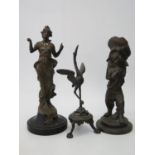 A Nineteenth Century Bronze Model of a Stork 24cm and two spelter figurines