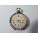 A Ladies Silver Cased Open Dial Keyless Pocket Watch, the 36mm decorated dial with Roman numerals,