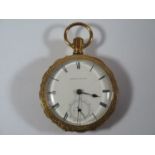 A Waltham Fogg's Patent Gold Plated Keywound Open Dial Pocket Watch, the 55mm enamelled dial with
