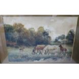 Walter Sidney Stacey 1846-1929, Horses and Foals, watercolour, 53 x 36cm, framed and glazed