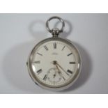 A Victorian Waltham Silver Cased Keywound Open Dial Pocket Watch, the enameled dial with Roman