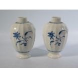 A Pair of Early Dr. Wall Period Worcester Blue and White Porcelain Vases, moulded with 16 sides