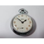 A Smiths Keyless Open Dial Pocket Watch, the painted 51 mm dial with gold Roman numerals, mint and