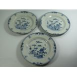 Three Eighteenth Century Chinese Nanking Porcelain Blue and White Plates, 23cm diam.