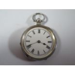 A .935 Silver Cased Keywound Open Dial Ladies Fob Watch, the enamelled 38mm dial with Roman , c.