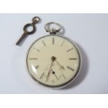 A Victorian Silver Cased Open Dial Keywound Fusee Pocket Watch, the enamelled dial with subsidiary