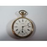 An Omega Gold Plated Keyless Mico-Regulator Open Dial Pocket Watch, the 51mm enamelled dial with