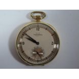 A Tavennes 18ct Gold Cased Keyless Open Dial Pocket Watch, the 46mm dial with Roman Numerals and