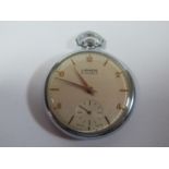 A Lanco Keyless Stainless Steel Cased Open Dial Pocket Watch, the 48mm dial with 'gold' Roman