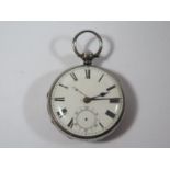 A Small Victorian Silver Cased Keywound Open Dial Pocket Watch, the enamelled 44mm dial with Roman