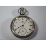 An American Watch Company Waltham Keyless Open Dial Pocket Watch with screw front, the 58mm enameled