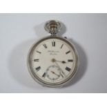 An Edward VII W.H. Benson 'The Bank' Silver Cased Keyless Open Dial Pocket Watch, the 52mm dial with