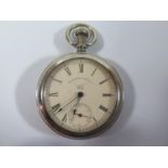 A Waterbury Watch Co. Keyless Open Dial Pocket Watch, the 53 mm dial with Roman numerals and