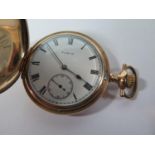 An Elgin Gold Plated Keyless Full Hunter Pocket Watch, the enamelled dial with Roman numerals and