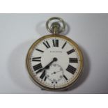 An Elkington Keyless Silver Plated Goliath Open Dial Pocket Watch, the enamelled dial with Roman