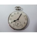 A George V Art Deco Silver Cased Keyless Open Dial Pocket Watch, the 47mm enamelled dial with Arabic