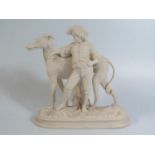 A Nineteenth Century Copeland Parian Ware Boy with Greyhound, 19cm high