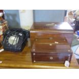 A Victorian Walnut Sewing Box and rosewood box