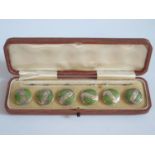 A Cased Set of Six Edward VII Silver and Enamel Buttons, Birmingham 1907, Levi & Salaman