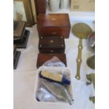 A Victorian Mahogany Sewing Box, rosewood box, cigarette box, eye baths, bottles etc