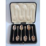 A Cased Set of Six Sheffield Silver Coffee Spoons, 56g